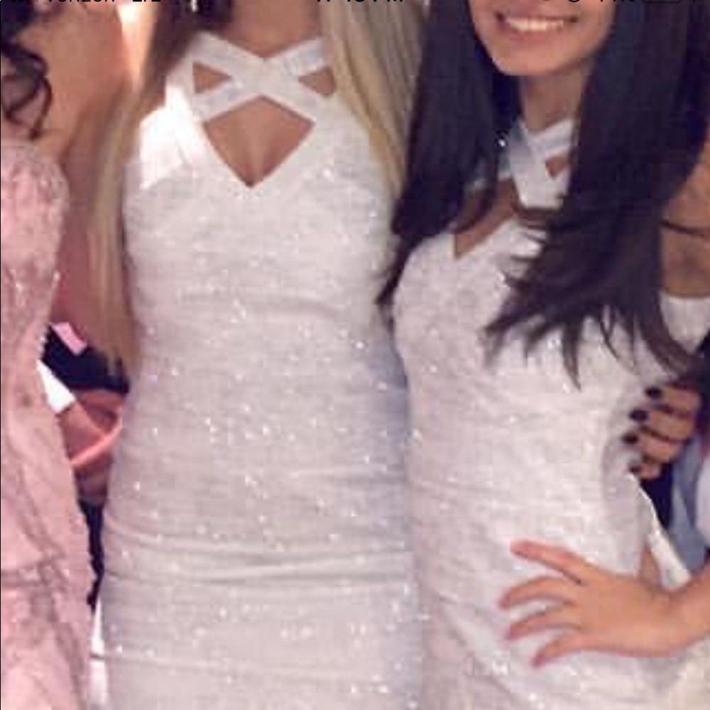 White sparkly mini dress